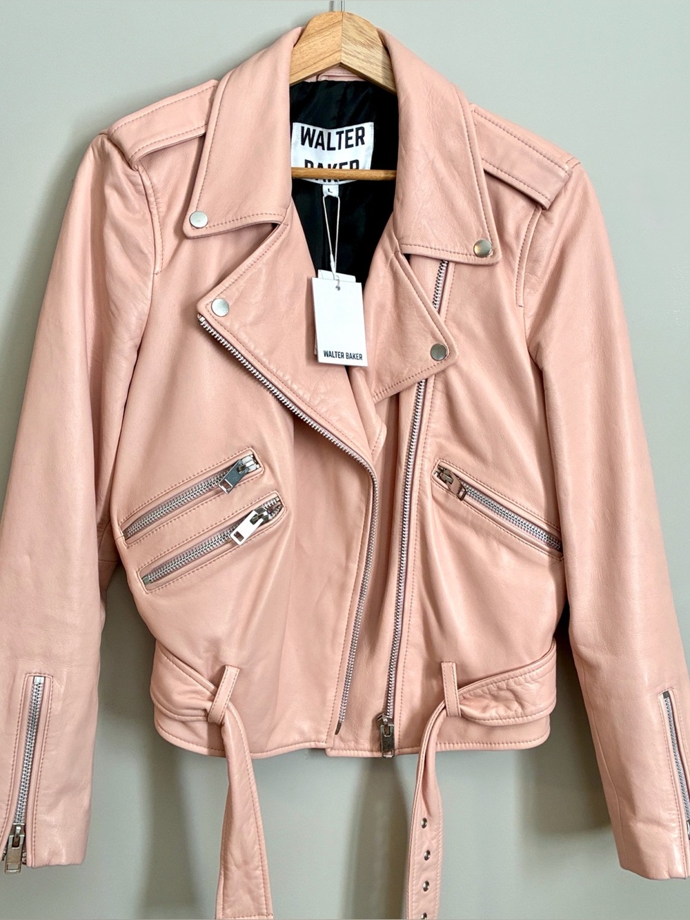 🆕️ Walter Baker Pale Pink Leather Alison Moto Jacket Large NWT!!!